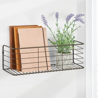 MDesign Wide Metal Wall Mount Storage Organizer Display Shelf - 2 Pack, Black 3 MDesign Wide Metal Wall Mount Storage Organizer Display Shelf - 2 Pack, Black