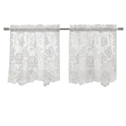 Habitat Limoges Sheer Rod Pocket Floral Lace Design Curtain Tiers For Any Room Soft Selvedge Sides Pair White