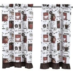 GoodGram Complete 3 Piece Rod Pocket Cafe Tier & Swag Valance "Coffee Shoppe" Kitchen Curtain Set