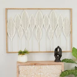 Metal Leaf Tall Cut-Out Wall Decor With Intricate Laser Cut Designs White - Olivia & May -Home Decor Store GUEST 10731467 cbd7 4883 93e9 310a4408ac43