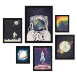 Home Decor Store 25 (Set Of 6) Framed Prints Gallery Wall Art Set Outer Space Astronaut By Tracie Andrews - Americanflat