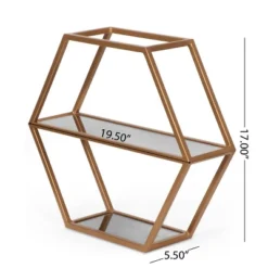 17" Lepley Modern Glam Handcrafted Glass 2 Shelf Hexagonal Decorative Shelf Antique Gold - Christopher Knight Home -Home Decor Store GUEST 1709ca93 35c3 412e be6d 9a608d3c1a00