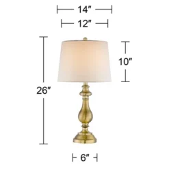 Regency Hill Traditional Table Lamp 26" High Antique Brass Candlestick White Fabric Drum Shade For Living Room Family Bedroom Bedside -Home Decor Store GUEST 177a5ee0 3ee3 4198 a97f 93f9bfc17c7b