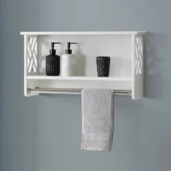 Coventry Bath Shelf With Two Towel Rods White - Alaterre Furniture