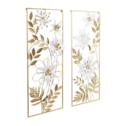 Set Of 2 Metal Floral Wall Decors With Gold Frame - Olivia & May -Home Decor Store GUEST 2f9fa651 b829 41ae 8598 c5dc356f4260