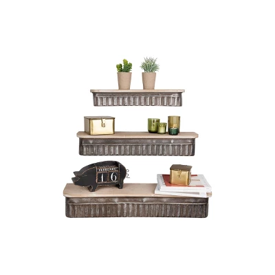 Metal & Wood Shelves - Set Of 3 - Storied Home 3 Metal & Wood Shelves - Set Of 3 - Storied Home
