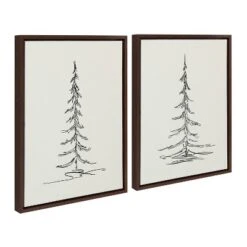 Home Decor Store 14 (Set Of 2) 18" X 24" Sylvie Minimalist Evergreen Trees Sketch Framed Canvas Set Brown - Kate & Laurel All Things Decor