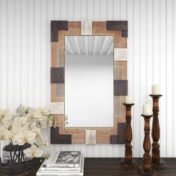 Rectangle Wood Wall Mirror With Faux Metal Details Brown - Olivia & May -Home Decor Store GUEST 33bfd8a7 4186 433d b2fe 6e08d2e0c411