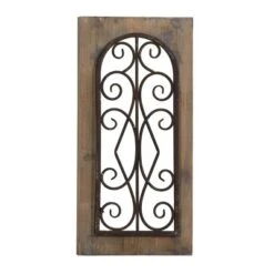 Wood Scroll Window Inspired Wall Decor With Metal Scrollwork Relief Brown - Olivia & May -Home Decor Store GUEST 349e556e 9b7a 442a a0a0 4a82fc1ff579