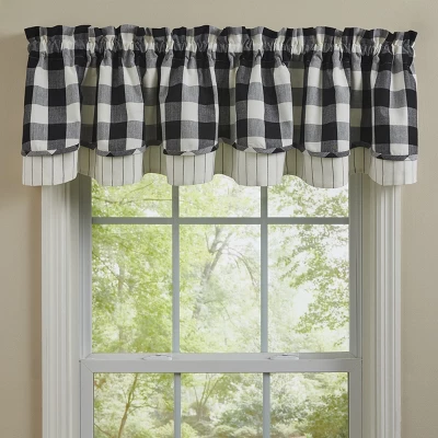 Park Designs Buffalo Check Lined Layered Black Valance 72" 3 Park Designs Buffalo Check Lined Layered Black Valance 72"