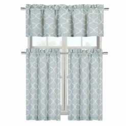 GoodGram Luxurious Turquoise Geometric Shabby 3 Piece Kitchen Curtain Tier & Valance Set - 58 In. W X 18 In. L