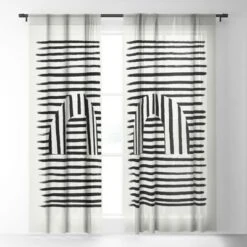 BohomadicStudio Minimal Series Black Striped Arch Single Panel Sheer Window Curtain - Society 6