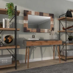 Rectangle Wood Wall Mirror With Faux Metal Details Brown - Olivia & May -Home Decor Store GUEST 3c980b1a d624 44c2 8056 32b25e142d74