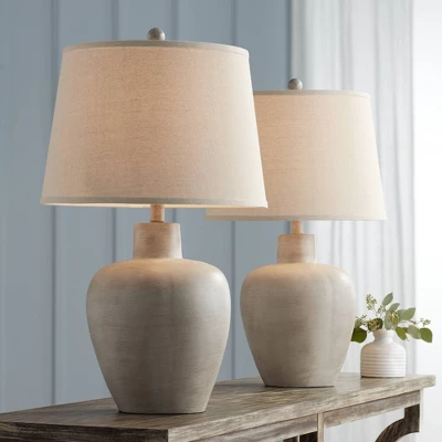 Regency Hill Glenn Rustic Country Cottage Table Lamps 27" Tall Set Of 2 Brushed Gray Terra Cotta Beige Fabric Shade For Bedroom Living Room Nightstand 10 Regency Hill Glenn Rustic Country Cottage Table Lamps 27" Tall Set Of 2 Brushed Gray Terra Cotta Beige Fabric Shade For Bedroom Living Room Nightstand - Image 8