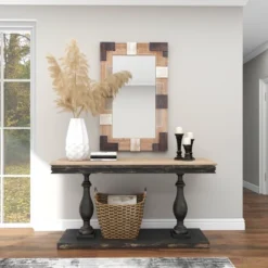 Rectangle Wood Wall Mirror With Faux Metal Details Brown - Olivia & May -Home Decor Store GUEST 48b9ca82 d852 416f 85ff fd12cf73511c