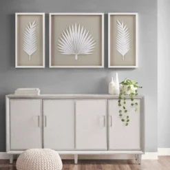 3pc Sabal Palm Rice Paper Framed Shadow Box Set Off White - Madison Park -Home Decor Store GUEST 496b24a5 a842 44f7 9220 a526bb1fc030