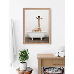 18" X 24" Blake Giraffe 2 In Tub Color Framed Printed Glass By Amy Peterson Art Studio Natural - Kate & Laurel All Things Decor -Home Decor Store GUEST 4d1914cb 3b2c 4eb0 af22 6de4d439c4e6