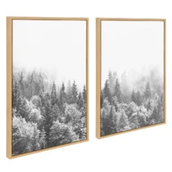 Home Decor Store 18 (Set Of 2) 23" X 33" Sylvie Forest On A Foggy Day Black And White Framed Canvas Natural - Kate & Laurel All Things Decor