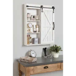 Decorative Wood Wall Storage Cabinet With Vanity Mirror And Sliding Barn Door Rustic White - Kate & Laurel All Things Decor -Home Decor Store GUEST 51d12f27 afc7 4a67 ac27 474d38cd6f9f