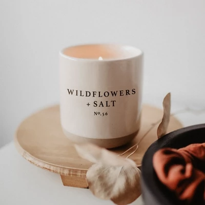 Sweet Water Decor Widlflowers & Salt 12oz Cream Stoneware Candle 4 Sweet Water Decor Widlflowers & Salt 12oz Cream Stoneware Candle - Image 2