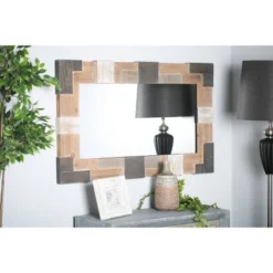 Rectangle Wood Wall Mirror With Faux Metal Details Brown - Olivia & May