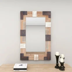 Rectangle Wood Wall Mirror With Faux Metal Details Brown - Olivia & May -Home Decor Store GUEST 57e546c1 d5fa 4b56 b4a4 31a0c898d3c3