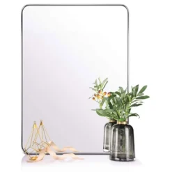 ANDY STAR Modern Decorative 24 X 36 Inch Rectangular Wall Mounted Hanging Bathroom Vanity Mirror With Stainless Steel Metal Frame, Polished Chrome -Home Decor Store GUEST 5a597f61 9b21 4789 840c cba61017cb54