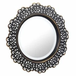 12.5" Floral Metal Lace Wall Mirror Brass - Stonebriar Collection