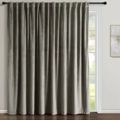 Home Boutique Prima Velvet Solid Light Filtering Back Tab/Rod Pocket Window Curtain Panel Gray Single 114x84