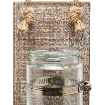 Set Of 2 3.3" X 5.5" Rustic Wooden Mason Jar Wall Sconce Set Worn White/Brown - Stonebriar Collection 4 Set Of 2 3.3" X 5.5" Rustic Wooden Mason Jar Wall Sconce Set Worn White/Brown - Stonebriar Collection - Image 2