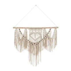 Cotton Macrame Intricately Handmade Weaved Wall Decor With Beaded Fringe Tassels - Olivia & May