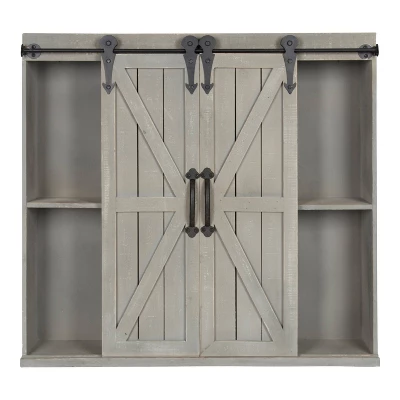 Decorative Wood Wall Storage Cabinet With 2 Sliding Barn Doors Rustic Gray - Kate & Laurel All Things Decor 4 Decorative Wood Wall Storage Cabinet With 2 Sliding Barn Doors Rustic Gray - Kate & Laurel All Things Decor - Image 2