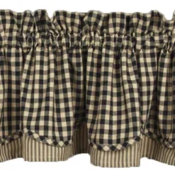 Home Collections By Raghu Heritage House Check Black Valance, Lined Layered 72x15.5