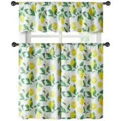 Kate Aurora Country Lemon Vine Complete 3 Piece Kitchen Curtain Tier & Valance Set - 58 In. W X 56 In. L, Multi