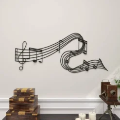 Metal Music Notes Wall Decor Black - Olivia & May