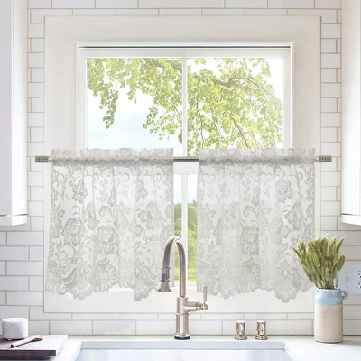 Habitat Limoges Sheer Rod Pocket Floral Lace Design Curtain Tiers For Any Room Soft Selvedge Sides Pair White 5 Habitat Limoges Sheer Rod Pocket Floral Lace Design Curtain Tiers For Any Room Soft Selvedge Sides Pair White - Image 3