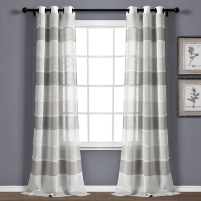 Set Of 2 38"x84" Textured Stripe Grommet Sheer Window Curtain Panels - Lush Décor 8 Set Of 2 38"x84" Textured Stripe Grommet Sheer Window Curtain Panels - Lush Décor - Image 6