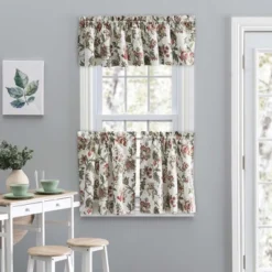 Ellis Curtain Madison Floral Design Printed Natural Ground 1.5" Rod Pocket Tailored Valance 58" X 15" Brick