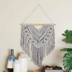 Cotton Macrame Intricately Weaved Wall Decor With Beaded Fringe Tassels - Olivia & May -Home Decor Store GUEST 6dc2efea a2a1 4bc6 bf3f 5f494d327faa
