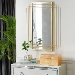 Rectangle Metal Glam Geometric Wall Mirror Gold - CosmoLiving By Cosmopolitan