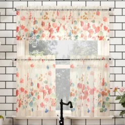 Rosalind Watercolor Floral Semi-Sheer Rod Pocket Kitchen Curtain Valance And Tiers Set Poppy Red - No. 918 13 Rosalind Watercolor Floral Semi-Sheer Rod Pocket Kitchen Curtain Valance And Tiers Set Poppy Red - No. 918 -Home Decor Store GUEST 759e3033 8fbe 434e b592 64b072b6e31f