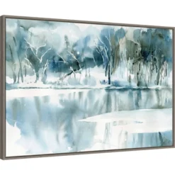 33" X 22" Blue Tree Reflections By Katrina Pete Framed Canvas Wall Art Gray Wash - Amanti Art