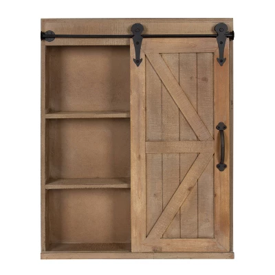 Decorative Wood Wall Storage Cabinet With Vanity Mirror And Sliding Barn Door Rustic Brown - Kate & Laurel All Things Decor 6 Decorative Wood Wall Storage Cabinet With Vanity Mirror And Sliding Barn Door Rustic Brown - Kate & Laurel All Things Decor - Image 4