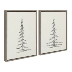 Home Decor Store 16 (Set Of 2) 18" X 24" Sylvie Minimalist Evergreen Trees Sketch Framed Canvas Set Gray - Kate & Laurel All Things Decor