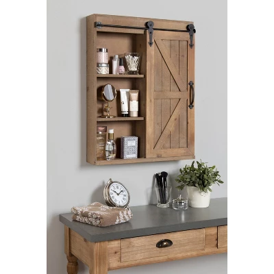 Decorative Wood Wall Storage Cabinet With Vanity Mirror And Sliding Barn Door Rustic Brown - Kate & Laurel All Things Decor 9 Decorative Wood Wall Storage Cabinet With Vanity Mirror And Sliding Barn Door Rustic Brown - Kate & Laurel All Things Decor - Image 7