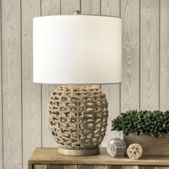 NuLOOM Bristol 24" Rattan Table Lamp Lighting - Tan 23.5" H X 15" W X 15" D