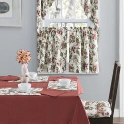 Ellis Curtain Madison Floral Design Printed Natural Ground 1.5" Rod Pocket Tailored Tier Brick -Home Decor Store GUEST 8640b3f1 f0c9 411a b81e 31fdf0a0d71c