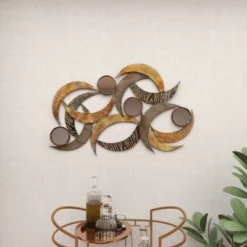 Metal Abstract Wall Decor With Round Mirror Accents Beige - Olivia & May -Home Decor Store GUEST 86ae8fcc 7531 4596 ae3a c200450c530b