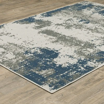 Trinity Modern Distressed Abstract Patio Area Rug Beige/Blue - Captiv8e Designs 4 Trinity Modern Distressed Abstract Patio Area Rug Beige/Blue - Captiv8e Designs - Image 2