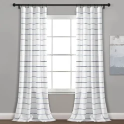 Home Boutique Ombre Stripe Yarn Dyed Cotton Window Curtain Panels Navy/Multi 40X95 Set